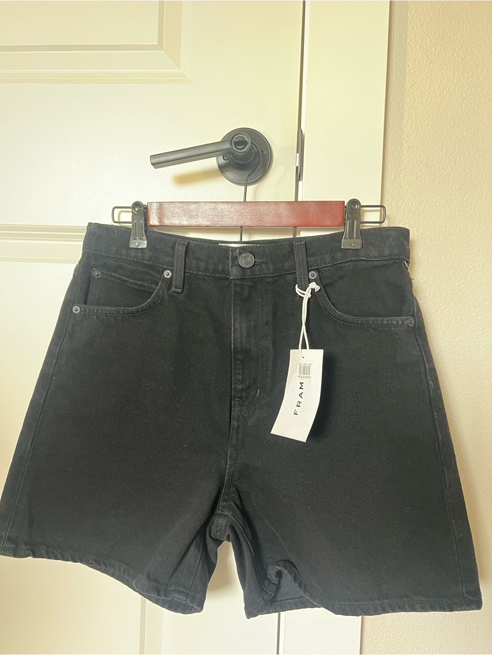 FRAME The Easy High Waist Denim Shorts Black Size 27